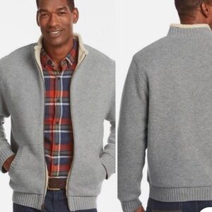 LL Bean Lamb’s Wool Sherpa Lined Zip Up Sweater Pockets L